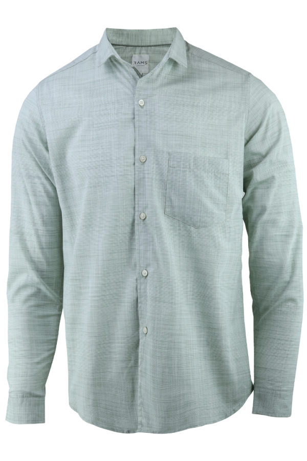 Camisa Elegante Manga Larga Verde Manzana Slim Fit Textura Lino Para Hombre
